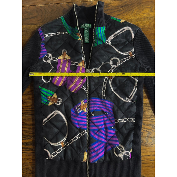 Vintage 90s Ralph Lauren Quilted Equestrian Zip Sweater Jacket Old Money Size S - Picture 6 of 8